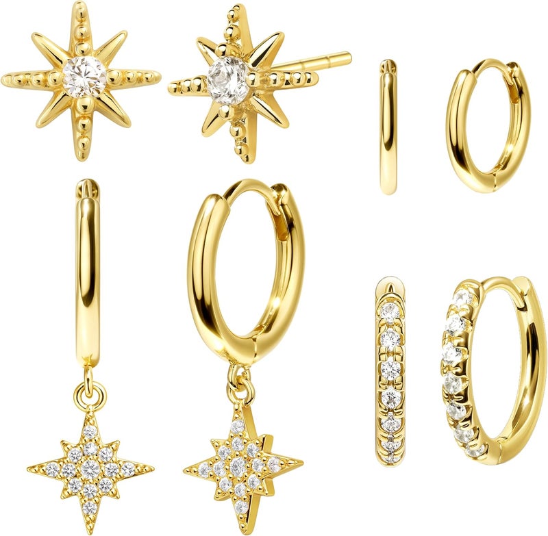 Poxtex Small Gold Huggie Hoop Earrings Set for Women Men Hypoallergenic 14K Plated Stack Cartilage Earrings, Multiple Piercing Lightweight Mini Thin Cute Dainty Trendy Jewelry Set Christmas Gifts for Women - Image 1